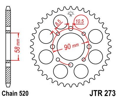 Corona JT 273 de acero con 39 dientes