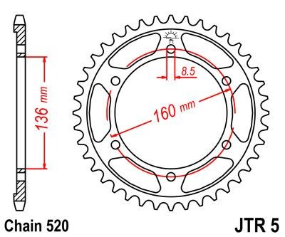 Corona JT 5 de acero con 45 dientes