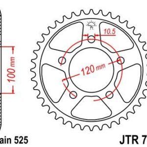 Corona JT 702 de acero con 44 dientes