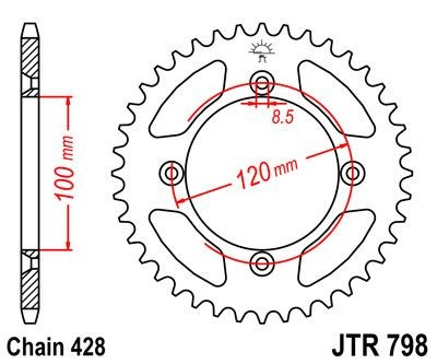 Corona JT 798 de acero con 52 dientes