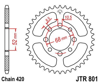 Corona JT 801 de acero con 49 dientes