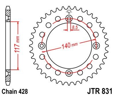 Corona JT 831 de acero con 46 dientes