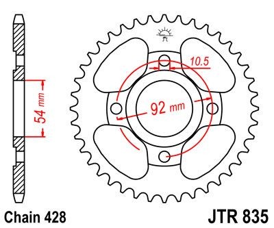 Corona JT 835 de acero con 44 dientes