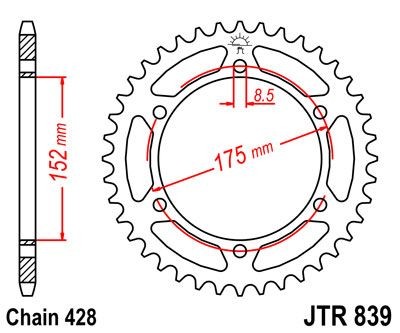 Corona JT 839 de acero con 57 dientes