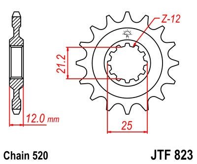 Piñon JT 823 de acero con 12 dientes