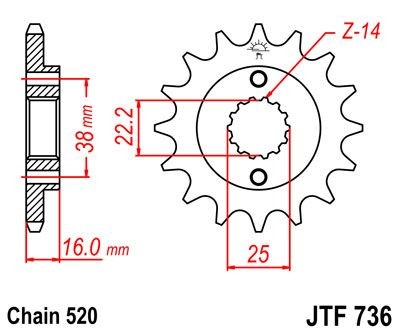 Piñon JT 736 de acero con 14 dientes