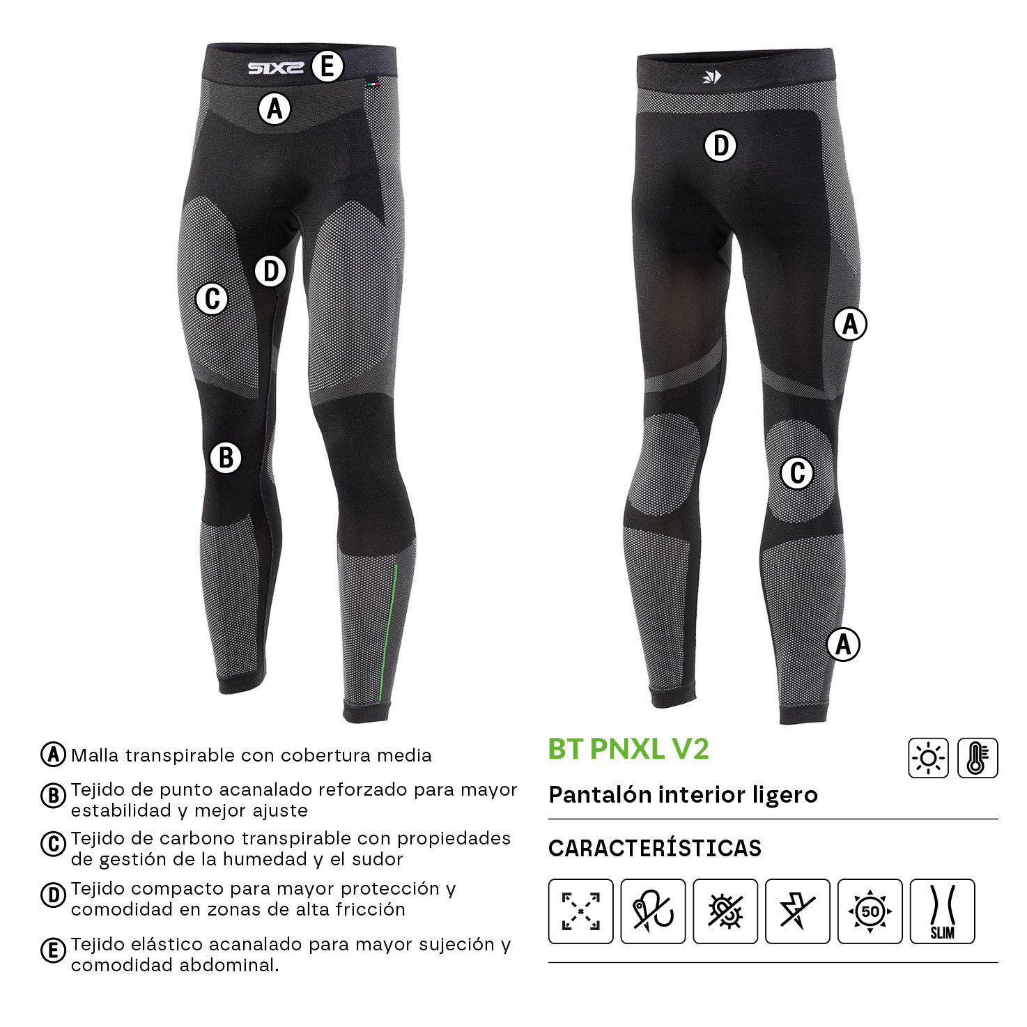 PANTALON INTERIOR SIXS LIGHT BT PNXL V2 CARBONO NEGRO